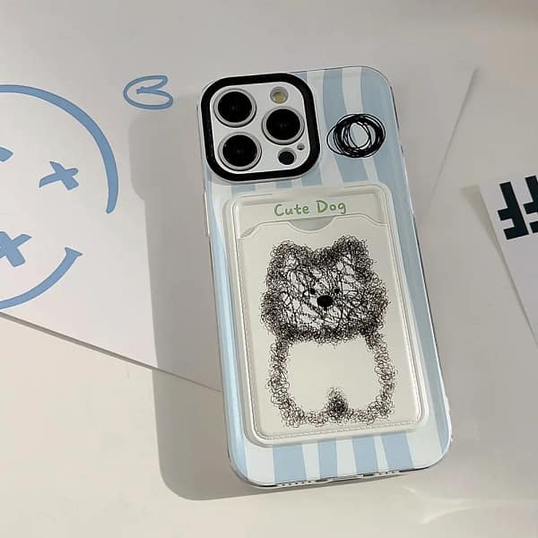 Cartoon Graffiti Dog Blue Line Insert Card Card Pocket Phone Cover Case For iPhone 15 14 13 12 11 Pro Max 7 8 Plus Xs max XR X - Image 3