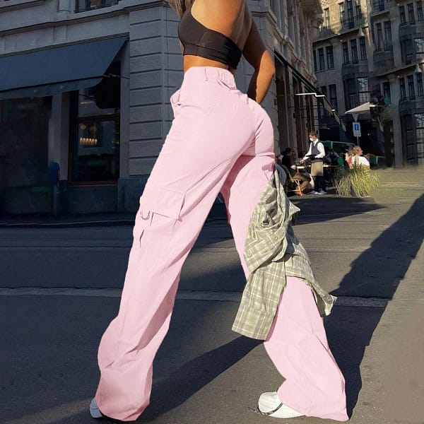 Y2K Cargo Pants Womens High Waisted Straight Leg Trousers Streetwear Harajuku Solid Color Multi-Pocket Sweatpants Pantalones - Image 5