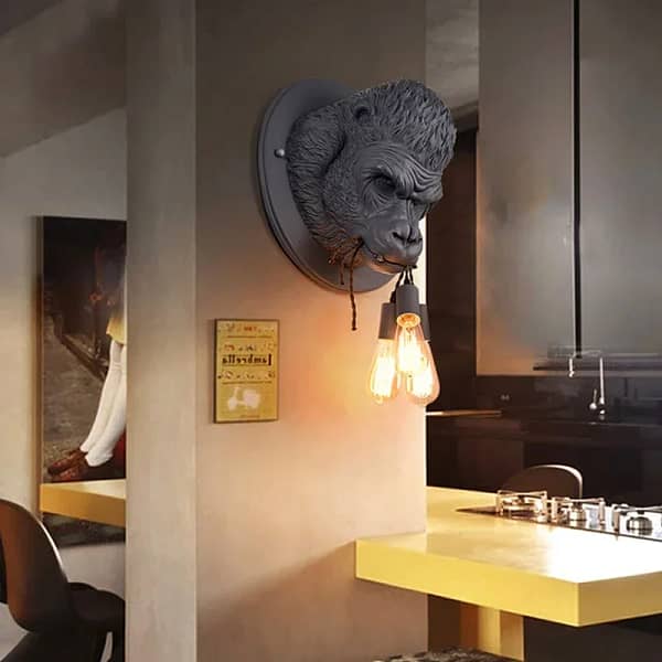 Animal Head Wall Light Creative Resin Bulldog Dog Head Orangutan Design Living Room Bedroom Decor Interior Animal Wall Lamp - Image 2