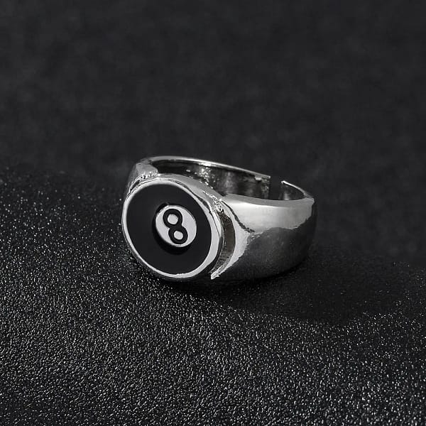 Punk Style Billiard Number Black 8 Opening Adjustable Rings Metal Alloy Rings Fashion Hip Hop Rock Jewelry For Women And Men