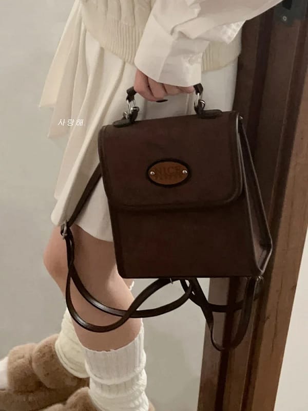 Suede Retro Shoulder Bag Female 2025 New Niche Portable Commuter Bags Fashion Trend Schoolbag Simple Leisure Cowhide Backpack - Image 3