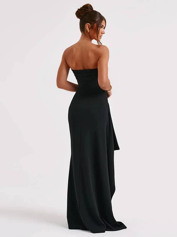 Mozision Strapless Backless High Split Maxi Dress For Women Black Off-shoulder Sleeveless Bodycon Club Party Long Dress Clothes - Image 5