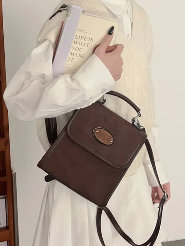 Suede Retro Shoulder Bag Female 2025 New Niche Portable Commuter Bags Fashion Trend Schoolbag Simple Leisure Cowhide Backpack