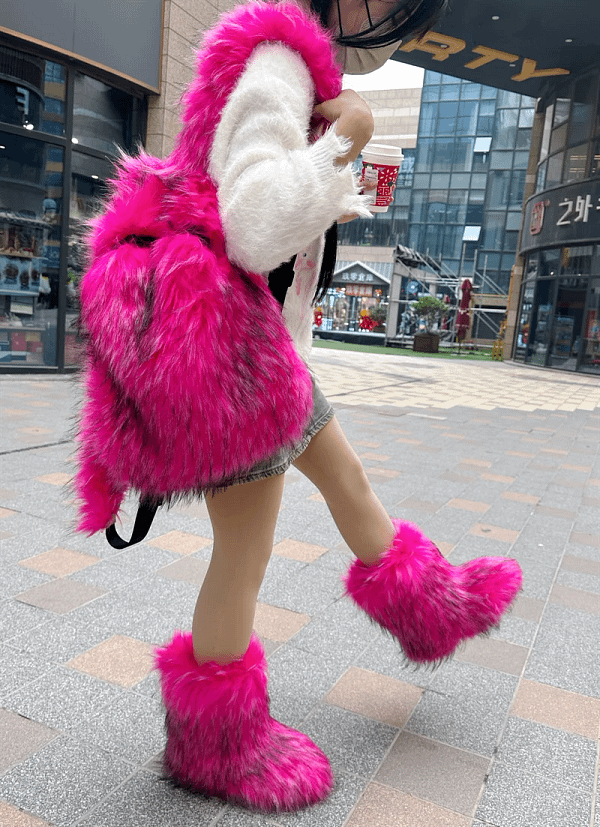 Faux Fur Backpacks for Women Kawaii Woolen Fabric School Bag Y2k Korean Travel Girls Fluffy Backpack Cute Plush Winter Schoolbag - Image 4