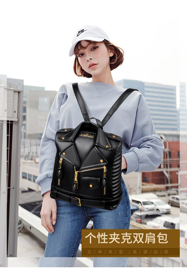 Luxury Leather Jacket Design Backpacks for Women Fashion Bag Jacket Backpack Anti-theft Design Ladies Cool Girl PU Bag - Image 6